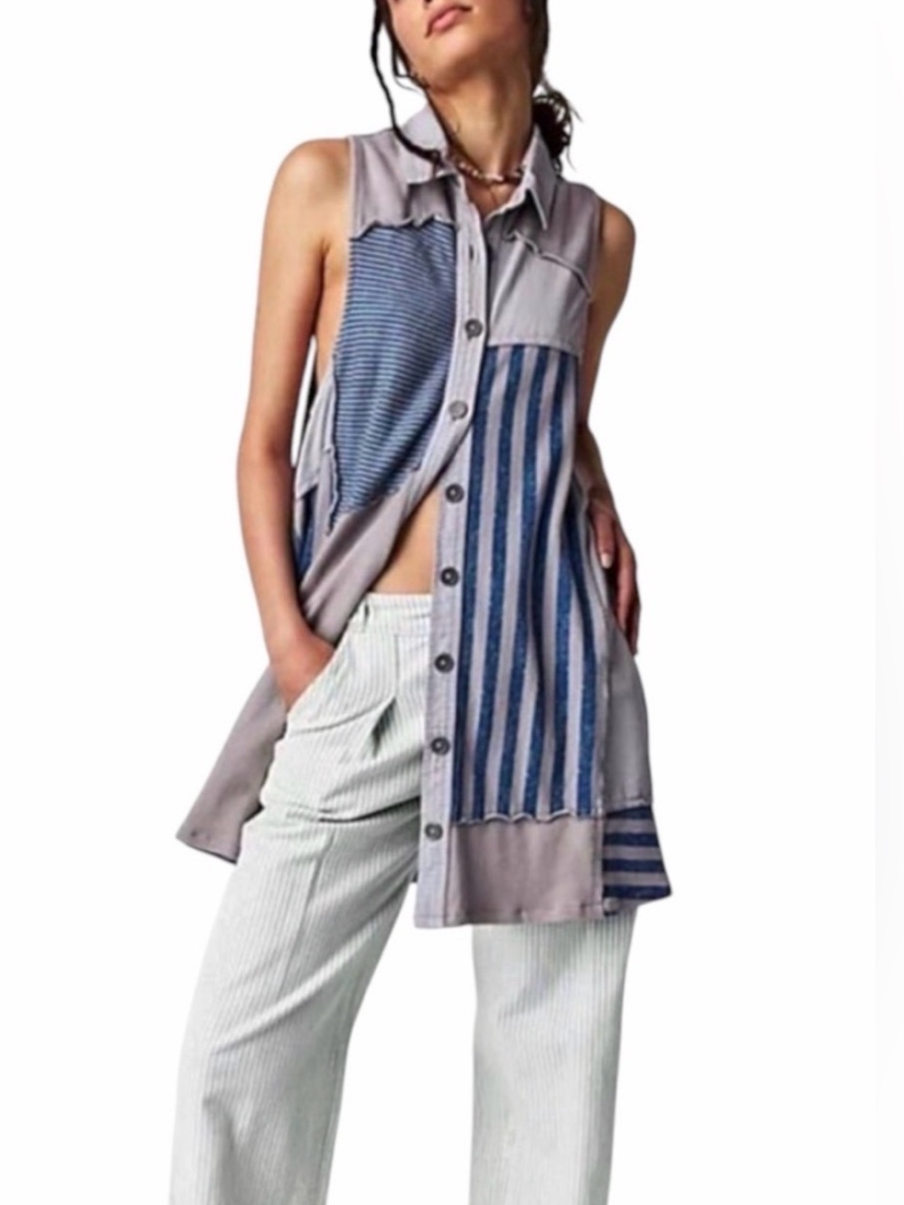 Free People Santana Patched Denim Tunic Mini Dress